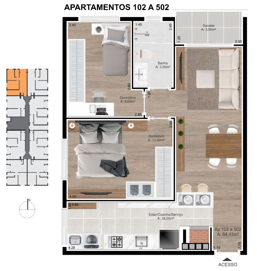 Dispon�vel aptos 102, 402 e 502